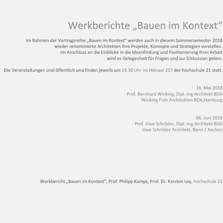 Mai 2018 - Werkberichte an der Hochschule 21