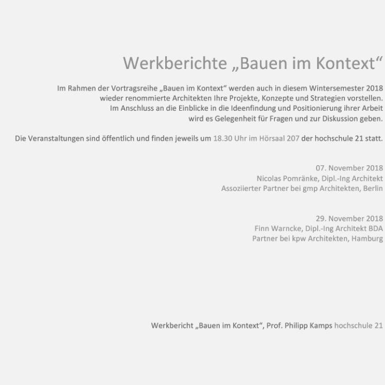 November 2018 - Werkberichte an der Hochschule 21