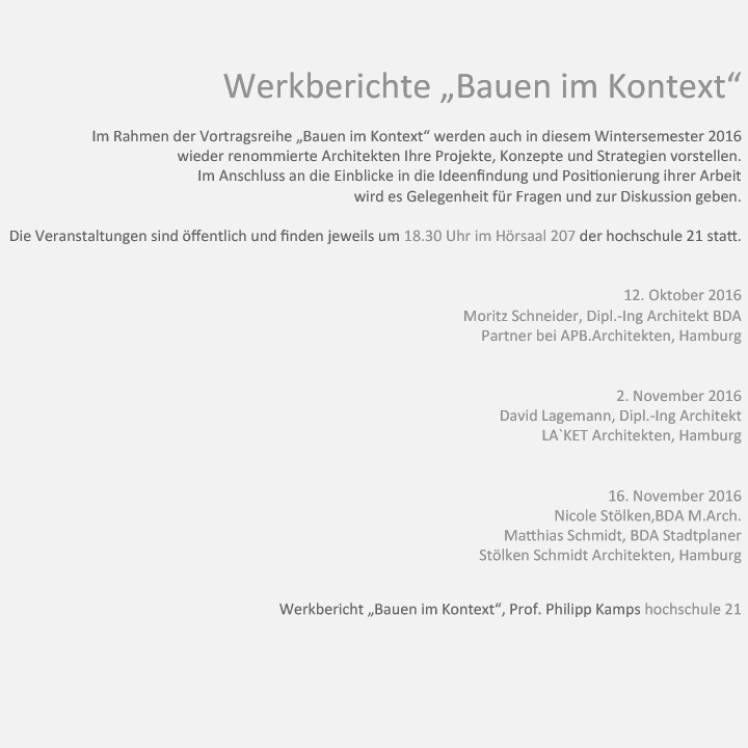 Oktober 2016 - Werkberichte an der Hochschule 21